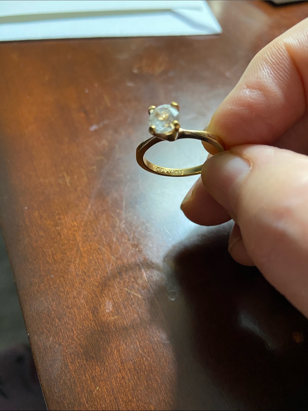 Gold Solitaire Ring with Clear Stone - Women Jewelry